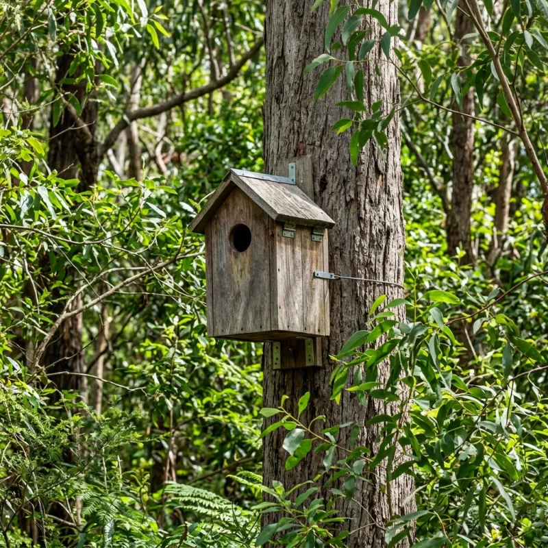 Animal nesting box installed as a humane alternative to a Moorooduc roof cavity