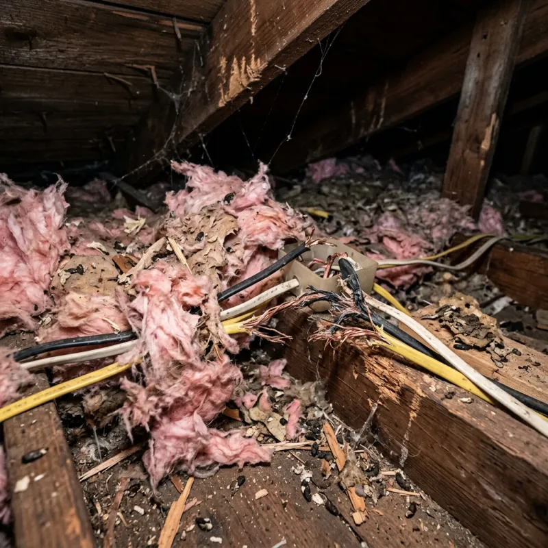 Contaminated ceiling insulation being assessed in a Moorooduc roof space