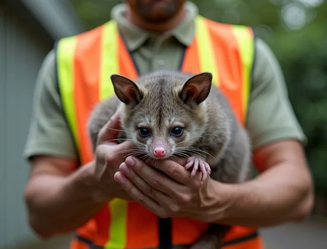 Animal handler safely recovering a deceased possum in Moorooduc
